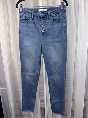 KanCan Light Blue High-Rise Button-Fly Skinny Jeans